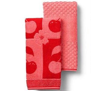 New Cherry Patterned Pink and Red Hand Towel Set of 2